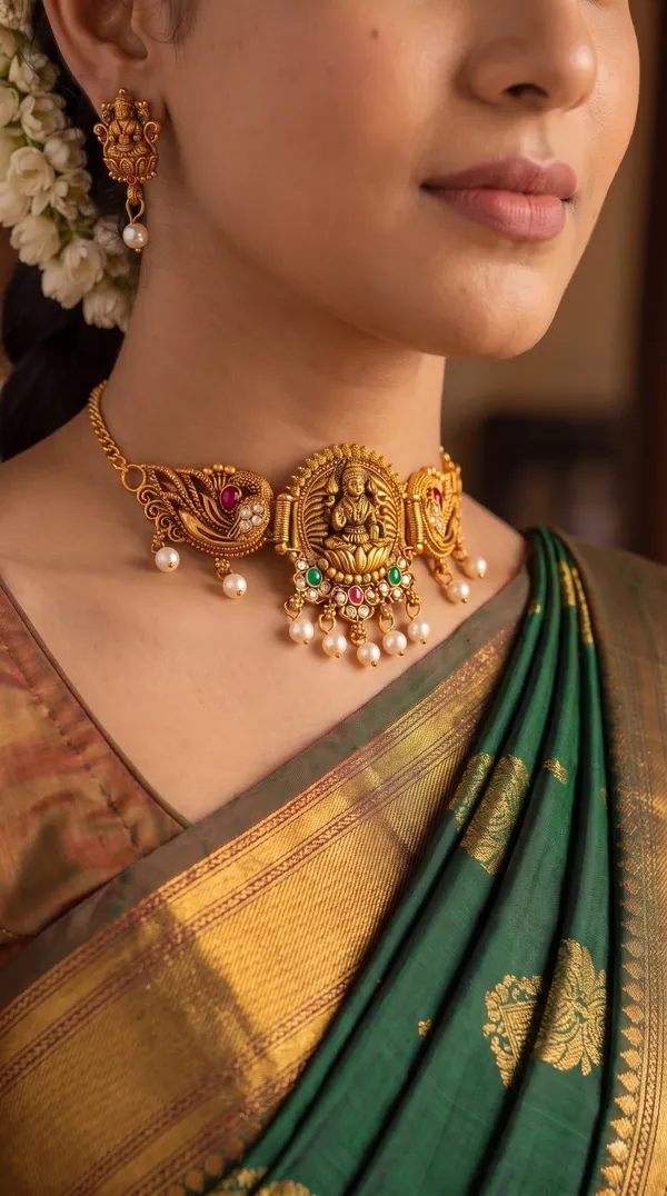 Premium_Gold_Plated_Temple_Style_Maa_Lakshmi_Choker_Necklace_Set_for_Women