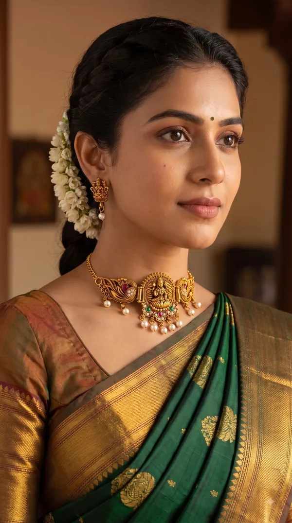 Premium_Gold_Plated_Temple_Style_Maa_Lakshmi_Choker_Necklace_Set_for_Women