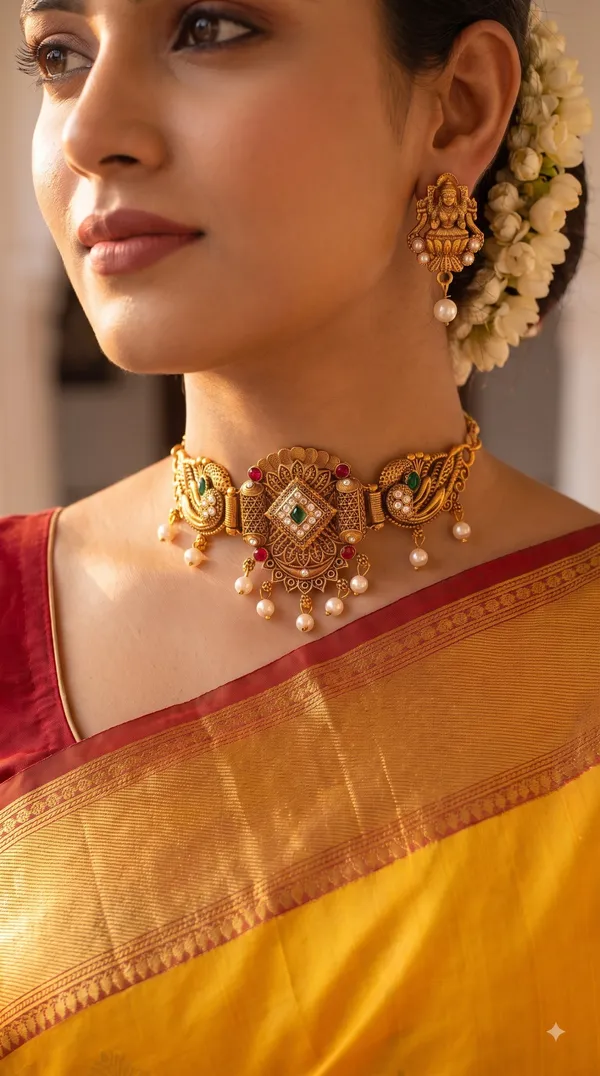 Traditional_Gold_Plated_Temple_Choker_Set_with_Lakshmi_Earrings
