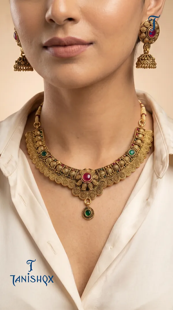 Traditional_Gold_Necklace_Set_With_Earrings_&_Maang_Tikka