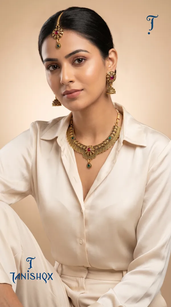 Traditional_Gold_Necklace_Set_With_Earrings_&_Maang_Tikka