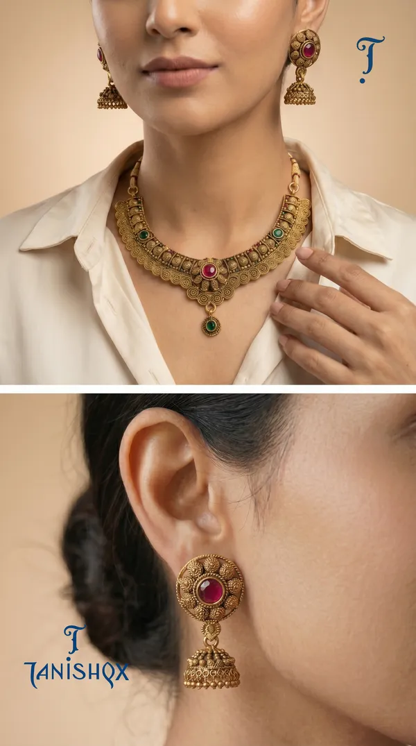 Traditional_Gold_Necklace_Set_With_Earrings_&_Maang_Tikka