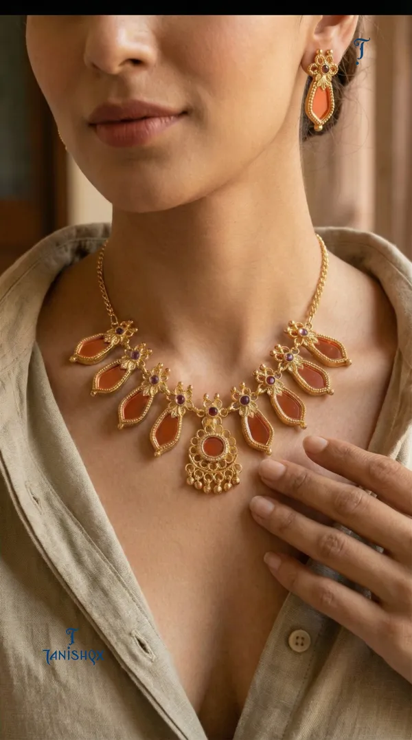Traditional_Gold-Plated_Necklace_Set_With_Earrings