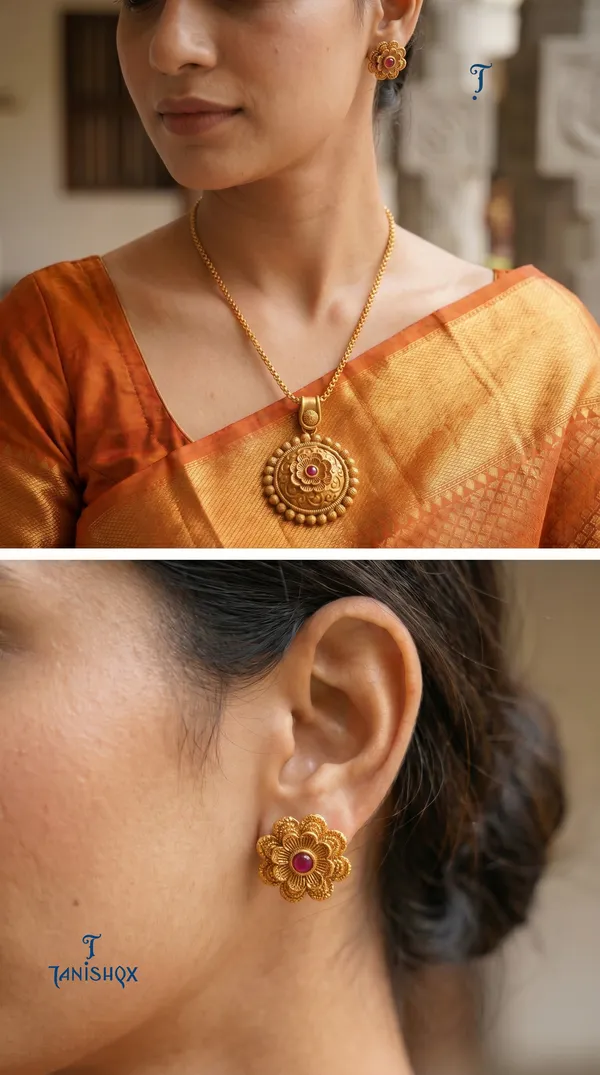 Amazing_Antique_Gold_Floral_Stone_Pendant_Set