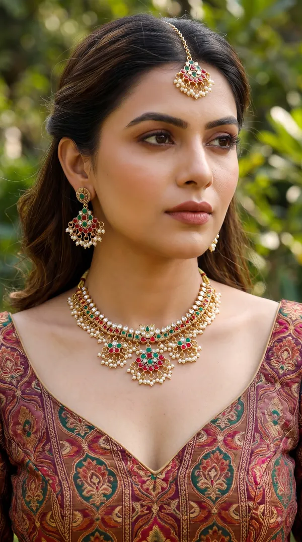 Royal_Kundan_Necklace_Set_with_Matching_Earrings_&_Mang_Tikka,_Multicolor_Stone_and_Pearl_Embellished_Traditional_Bridal_Jewellery_Set