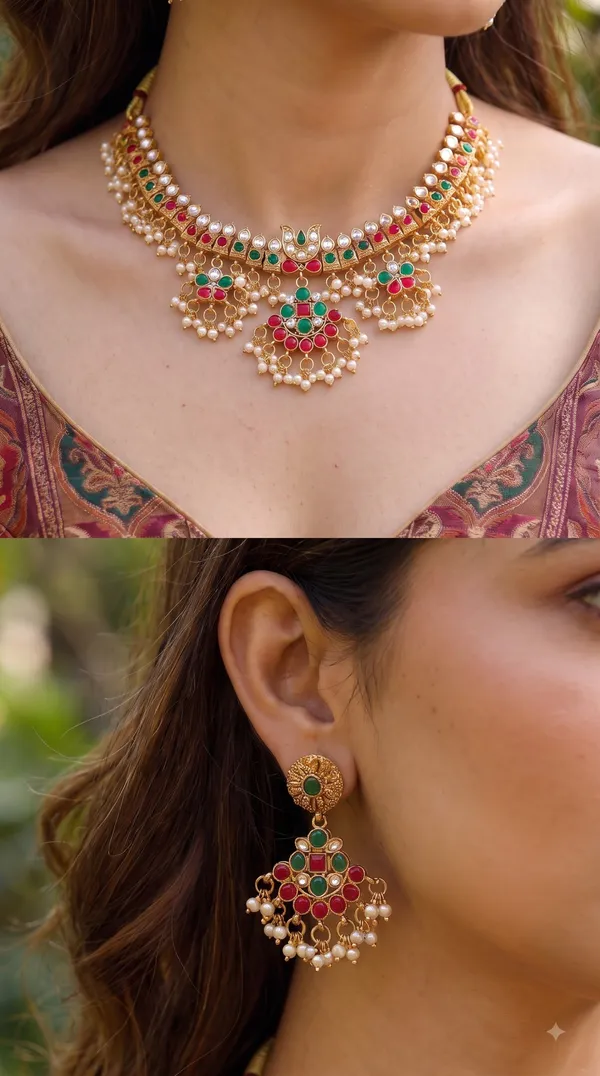 Royal_Kundan_Necklace_Set_with_Matching_Earrings_&_Mang_Tikka,_Multicolor_Stone_and_Pearl_Embellished_Traditional_Bridal_Jewellery_Set