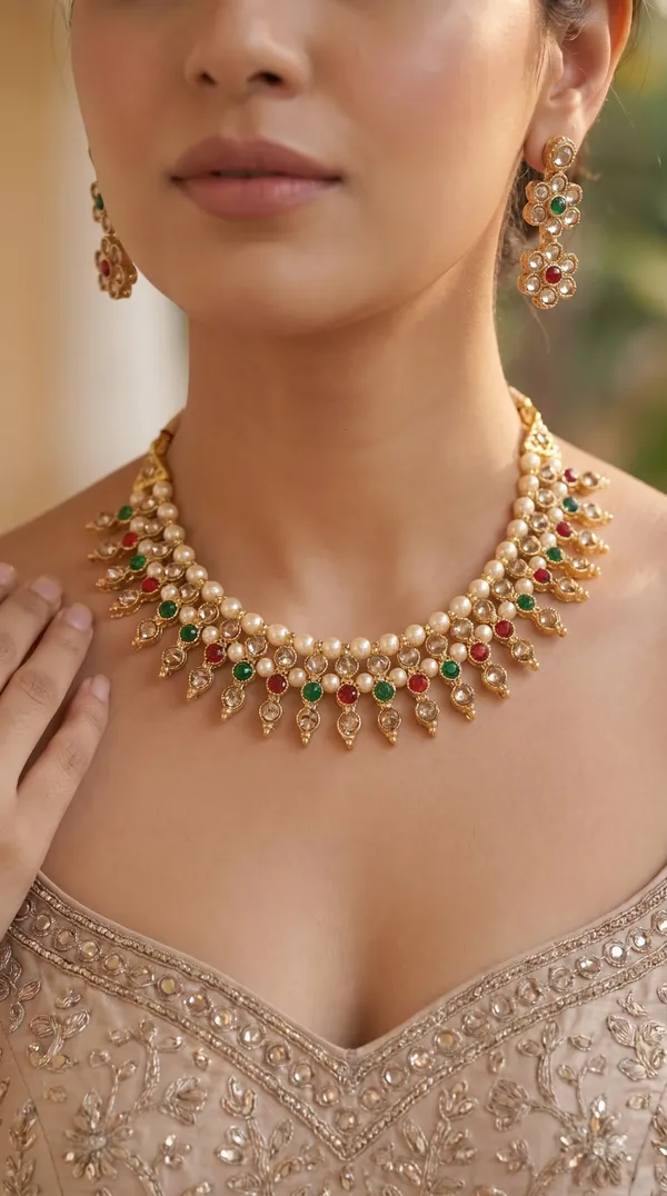Elegant_Gold-Tone_Multicolour_Stone_Necklace_Set_with_Matching_Floral_Drop_Earrings_&_Maang_Tikka