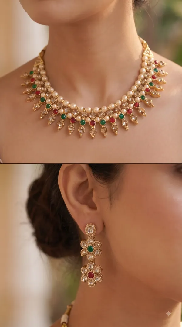 Elegant_Gold-Tone_Multicolour_Stone_Necklace_Set_with_Matching_Floral_Drop_Earrings_&_Maang_Tikka