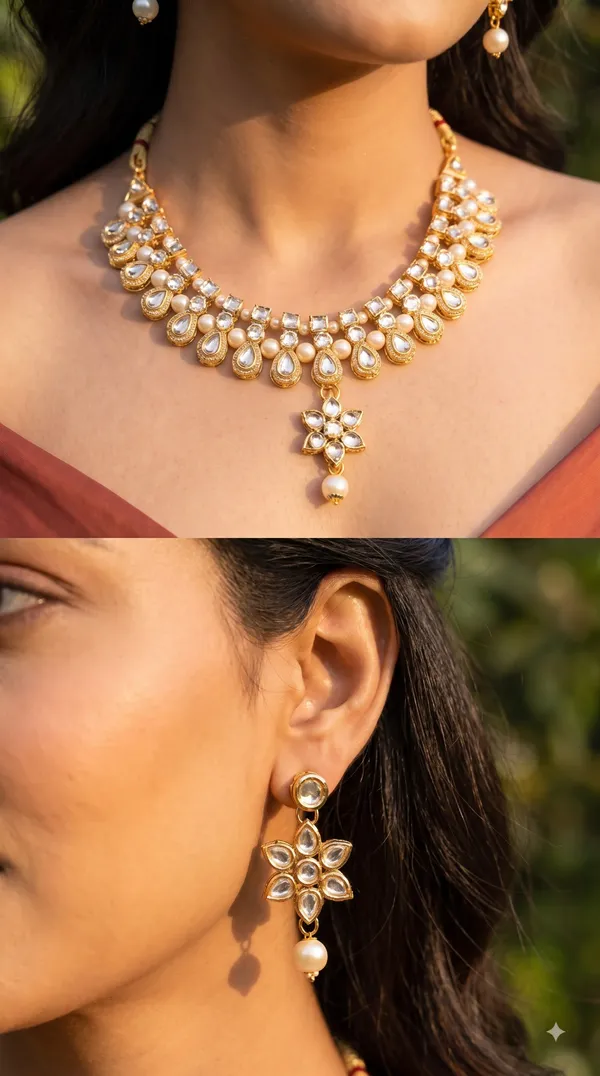 Gold-Tone_Pearl_&_Crystal_Floral_Necklace_Set_with_Matching_Drop_Earrings