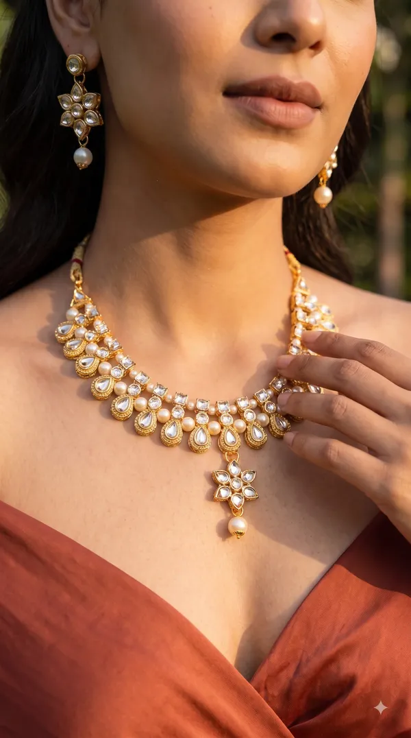 Gold-Tone_Pearl_&_Crystal_Floral_Necklace_Set_with_Matching_Drop_Earrings