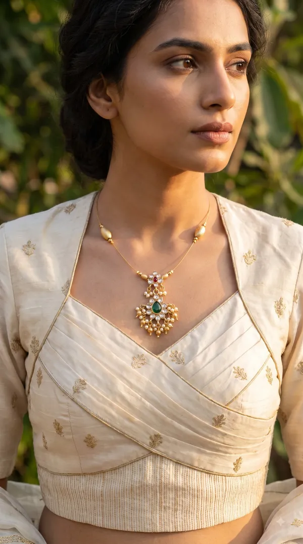 Elegant_Gold-Tone_Minimal_Pendant_Necklace_Set_with_Green_&_Red_Stone_Detailing