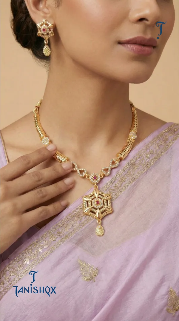 Traditional_Gold-Plated_Necklace_Set_With_Earrings