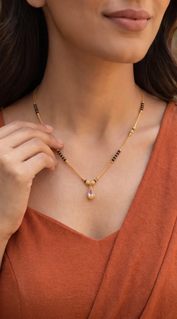 Blush_Pink_Teardrop_Pendant_Mangalsutra_Necklace_with_Black_Beads_and_Gold_Tone_Detailing_for_Women
