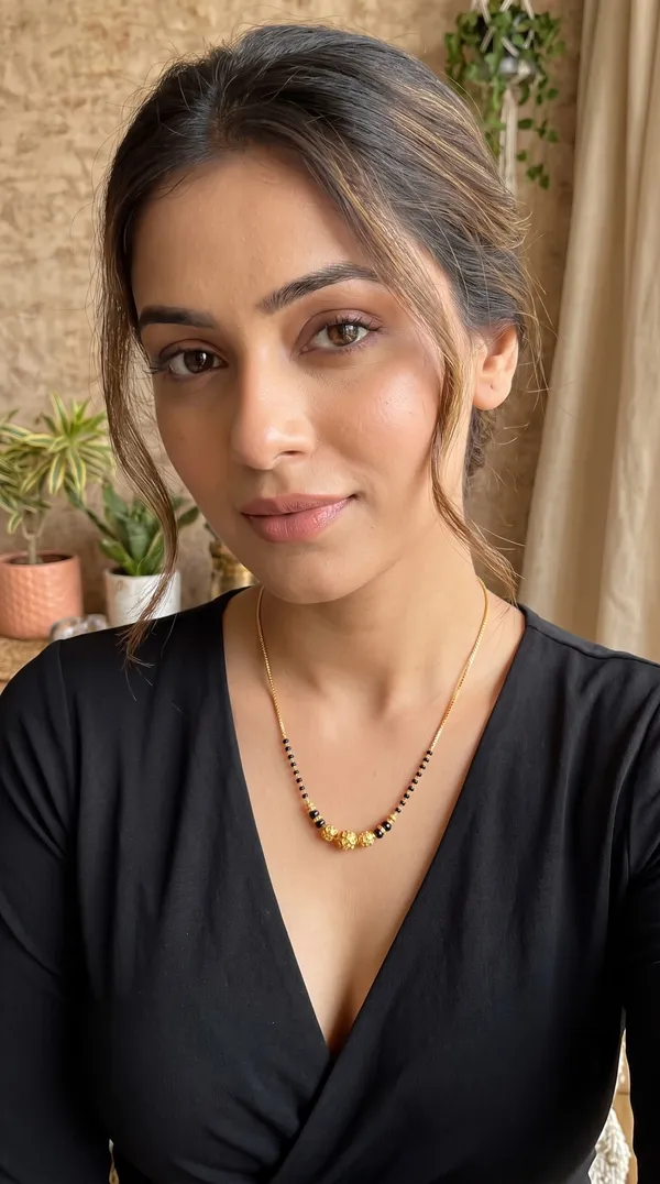 Asymmetric_Gold_Bead_Black_Accent_Chain_Necklace_for_Women_|_Minimal_Designer_Fashion_Jewellery
