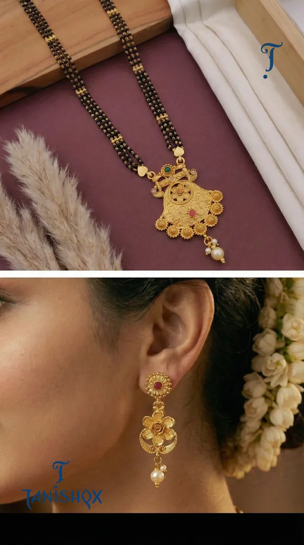 Micro_Gold_Plated_Diamond_Studded_Fancy_Flower_Square_Mangalsutra_Set_With_Earrings