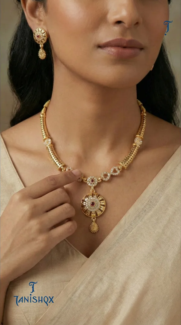Traditional_Gold-Plated_Necklace_Set_With_Earrings
