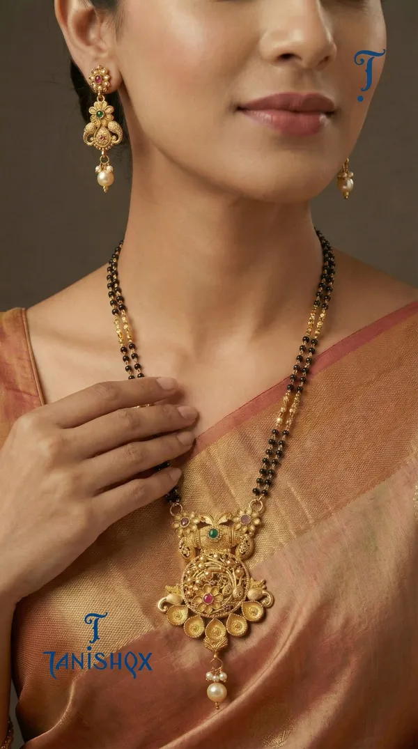 Micro_Gold_Plated_Diamond_Studded_Fancy_Flower_Square_Mangalsutra_Set_With_Earrings