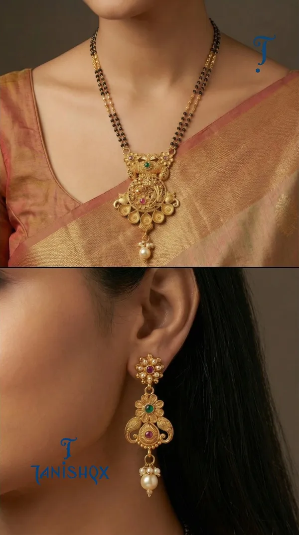 Micro_Gold_Plated_Diamond_Studded_Fancy_Flower_Square_Mangalsutra_Set_With_Earrings