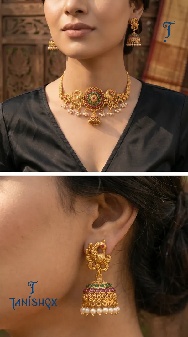 Antique_Gold_Ruby_Beads_Elephant_Design_Choker_Necklace_Set