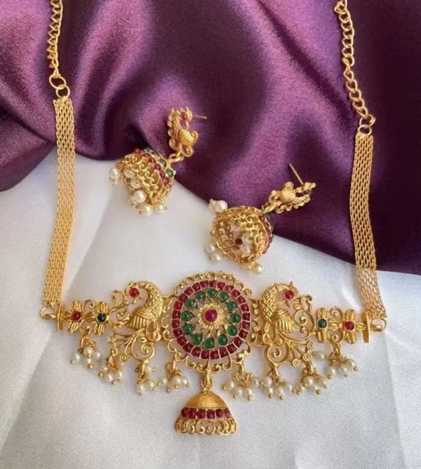 Antique_Gold_Ruby_Beads_Elephant_Design_Choker_Necklace_Set