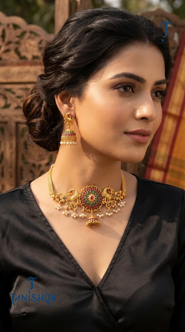 Antique_Gold_Ruby_Beads_Elephant_Design_Choker_Necklace_Set
