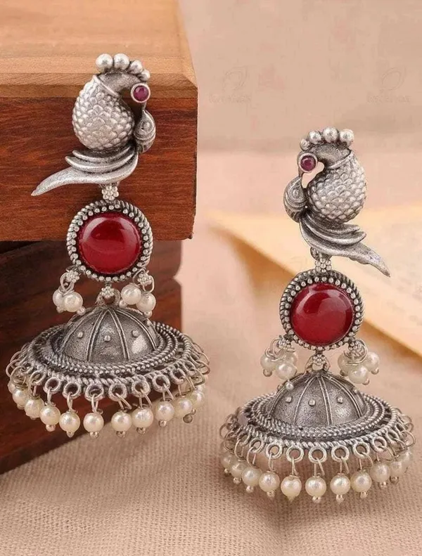 Elegant_Silver_Peacock_Jhumka_Earrings_For_Women