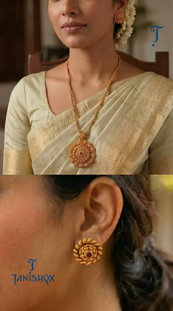 Amazing_Antique_Gold_Floral_Stone_Pendant_Set