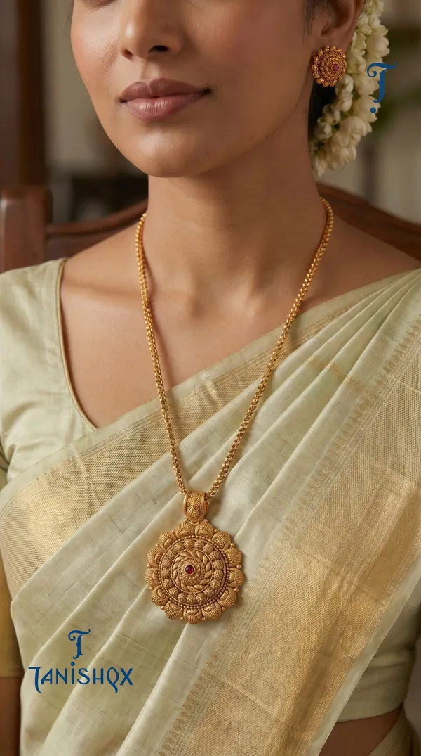 Amazing_Antique_Gold_Floral_Stone_Pendant_Set