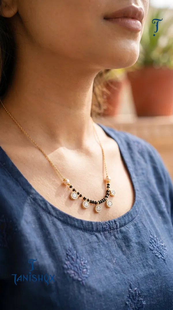 Gold_Plated_Square_Diamond_Pendant_Mangalsutra_With_Black_Beads_For_Women