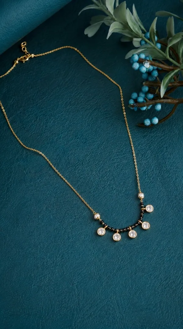 Gold_Plated_Square_Diamond_Pendant_Mangalsutra_With_Black_Beads_For_Women