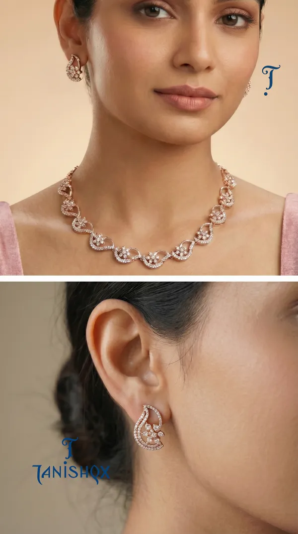 Elegant_Floral_Pattern_Diamond_Necklace_With_Matching_Earrings_Set