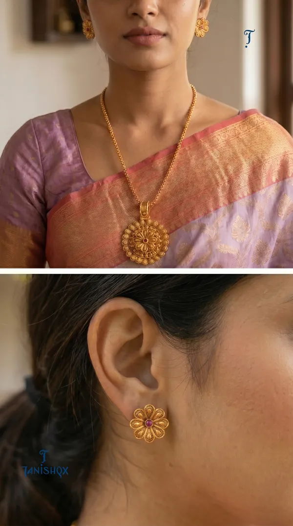 Amazing_Antique_Gold_Floral_Stone_Pendant_Set