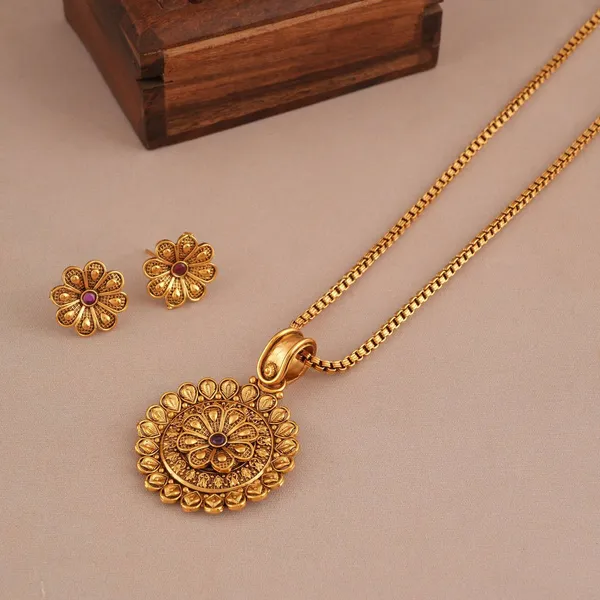 Amazing_Antique_Gold_Floral_Stone_Pendant_Set