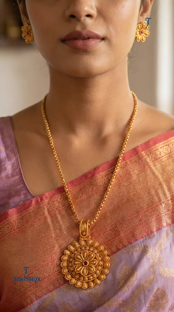 Amazing_Antique_Gold_Floral_Stone_Pendant_Set