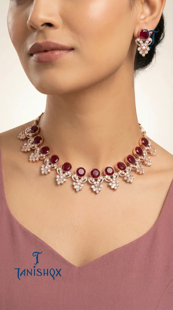 Designer_Maroon_Diamond_Look_Choker_Set_With_Matching_Earrings_For_Women