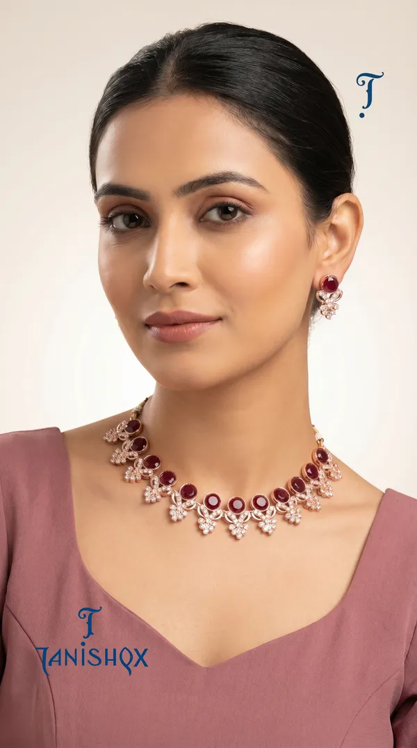 Designer_Maroon_Diamond_Look_Choker_Set_With_Matching_Earrings_For_Women