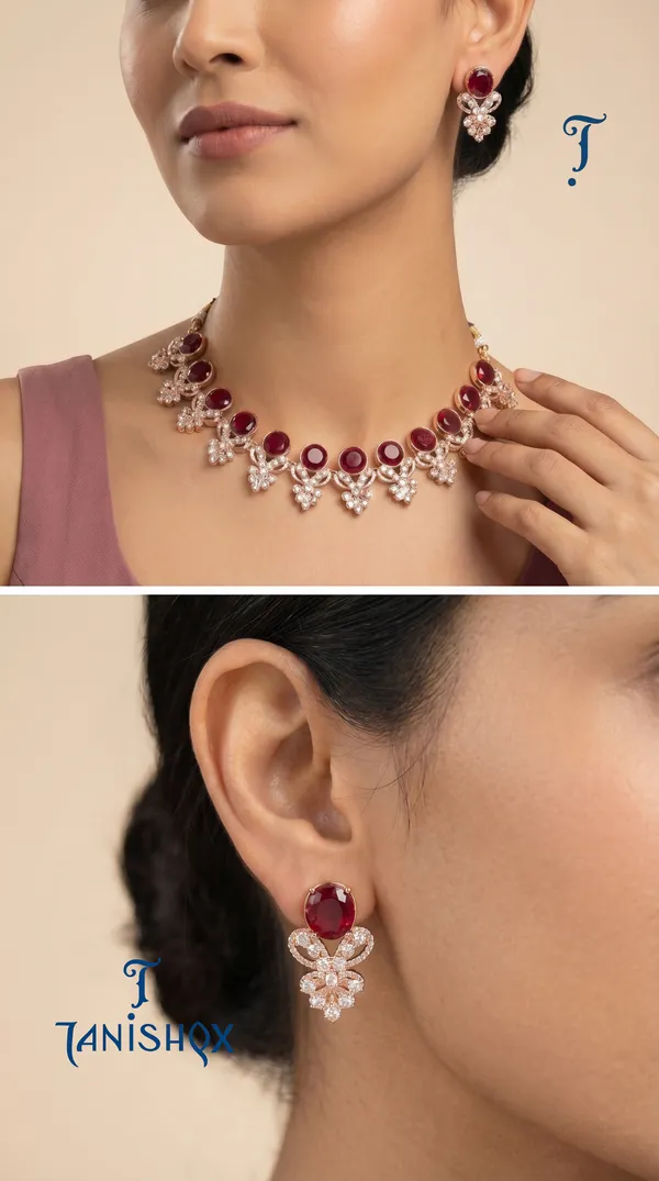 Designer_Maroon_Diamond_Look_Choker_Set_With_Matching_Earrings_For_Women