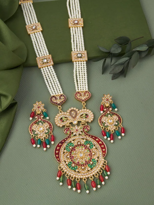 Bridal_Rani_Haar_Jewellery_Set_With_Multi_Layer_Pearls_&_Kundan_Work