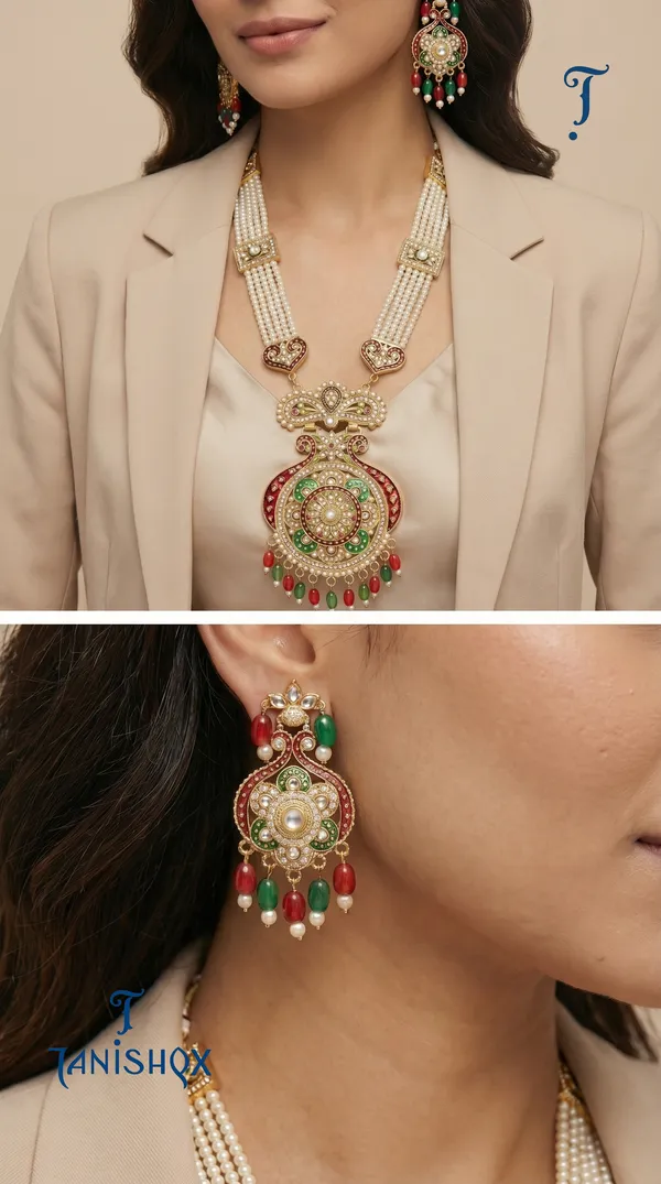 Bridal_Rani_Haar_Jewellery_Set_With_Multi_Layer_Pearls_&_Kundan_Work