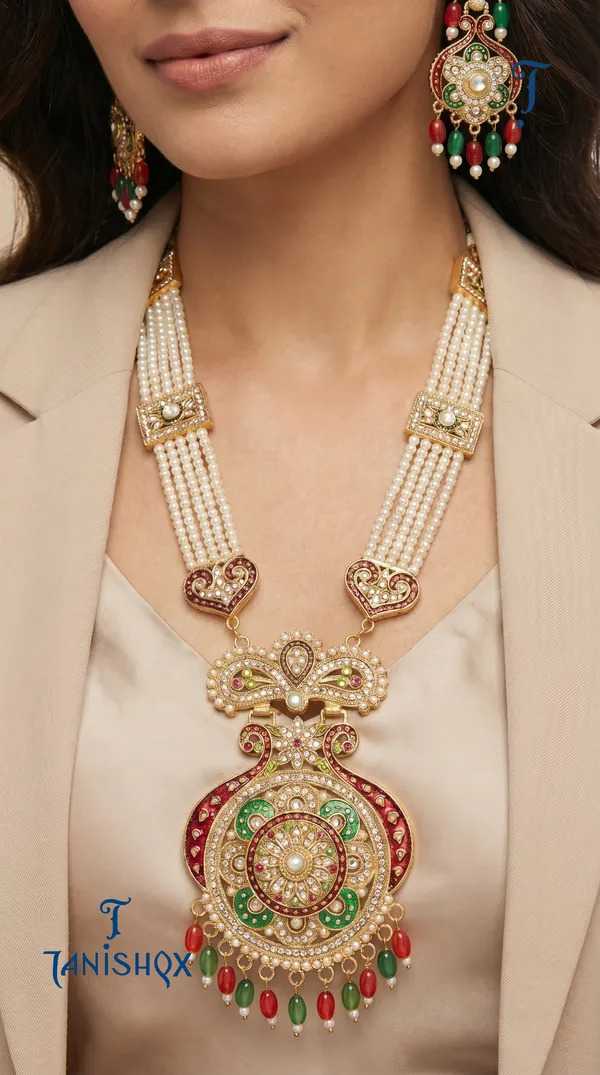 Bridal_Rani_Haar_Jewellery_Set_With_Multi_Layer_Pearls_&_Kundan_Work