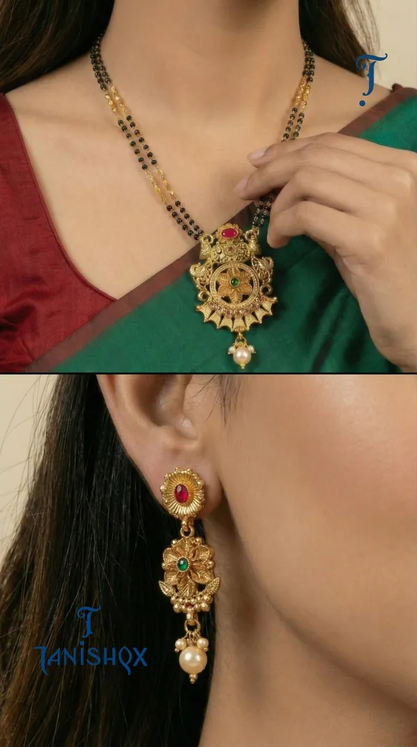 Micro_Gold_Plated_Diamond_Studded_Fancy_Flower_Square_Mangalsutra_Set_With_Earrings