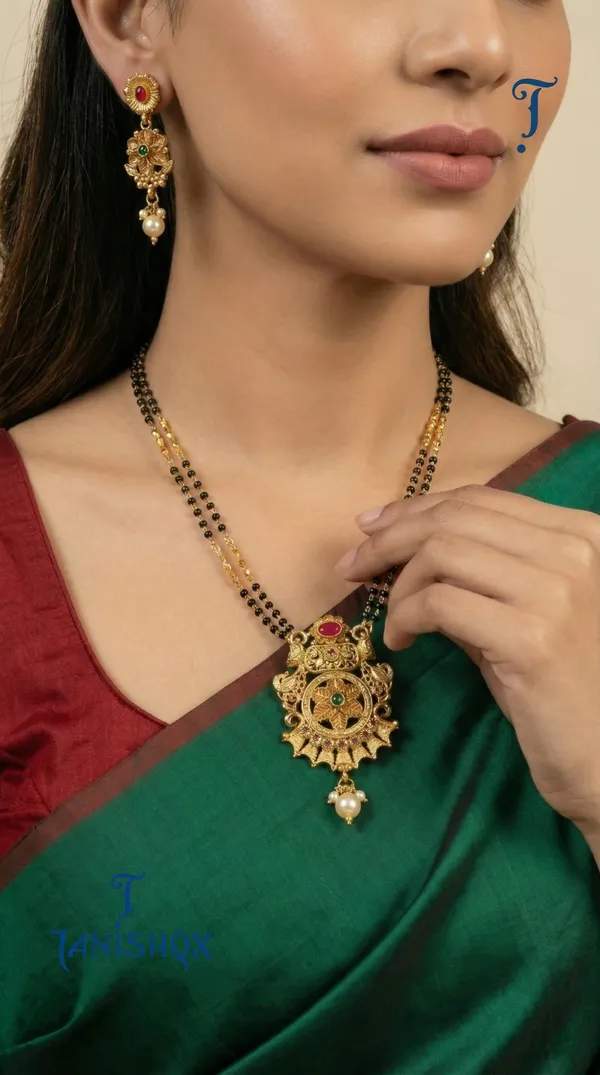 Micro_Gold_Plated_Diamond_Studded_Fancy_Flower_Square_Mangalsutra_Set_With_Earrings