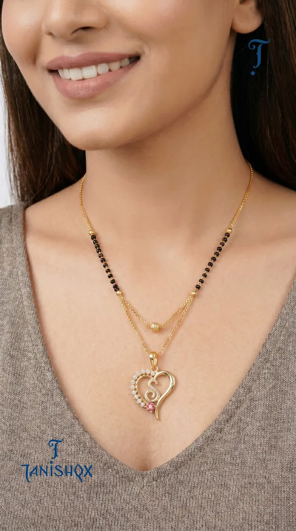 Gold_Plated_Initial_Heart_Pendant_Mangalsutra_With_Black_Beads_For_Women