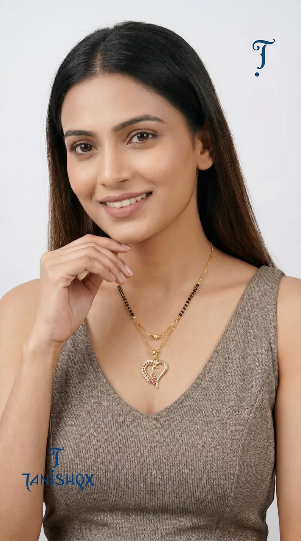 Gold_Plated_Initial_Heart_Pendant_Mangalsutra_With_Black_Beads_For_Women