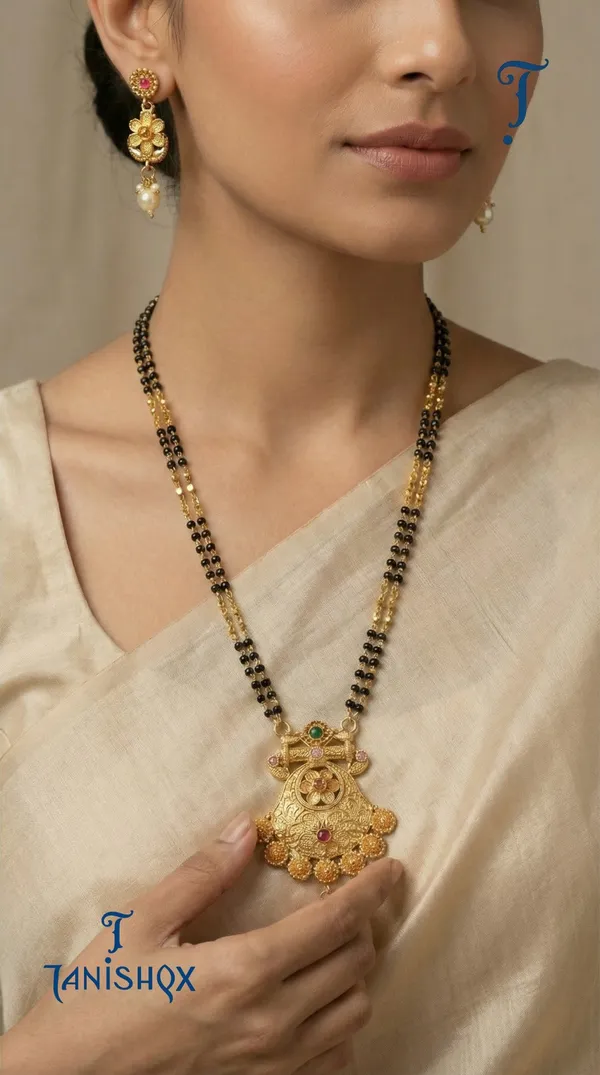 Micro_Gold_Plated_Diamond_Studded_Fancy_Flower_Square_Mangalsutra_Set_With_Earrings