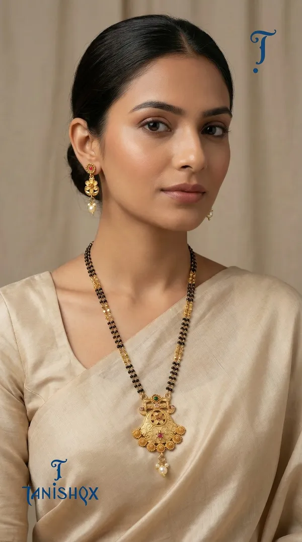 Micro_Gold_Plated_Diamond_Studded_Fancy_Flower_Square_Mangalsutra_Set_With_Earrings