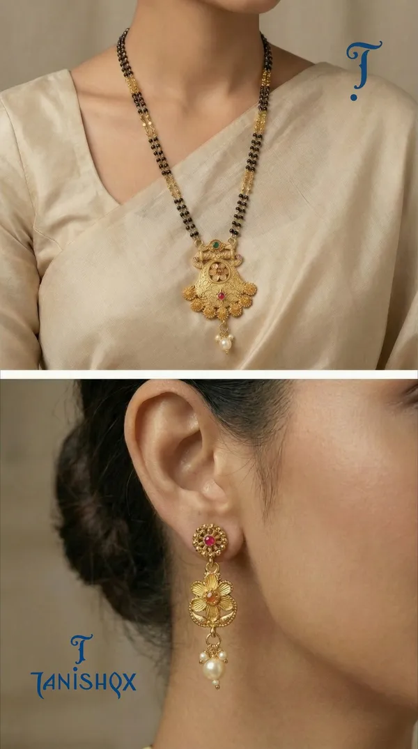 Micro_Gold_Plated_Diamond_Studded_Fancy_Flower_Square_Mangalsutra_Set_With_Earrings