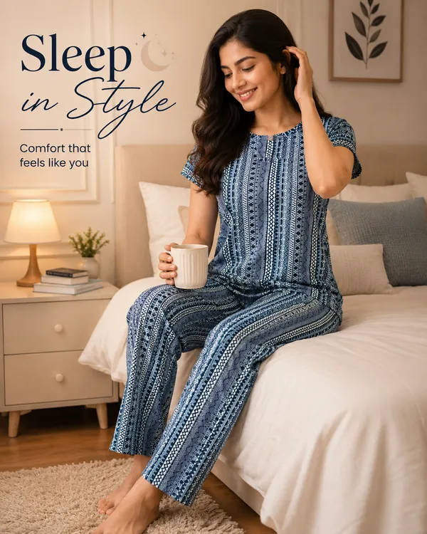 Steel_Blue_Pattern_Hosiery_Night_Suit_For_Women