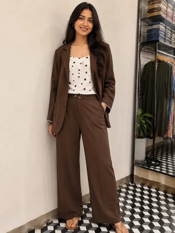 Brown_Poly_Lycra_Blazer_And_Trouser_Set_For_Women