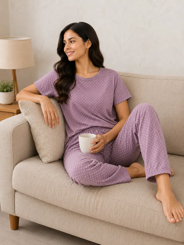 Purple_Hosiery_Sleepwear_Set_For_Women